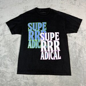 Superrradical Mens Large Black Graphic T-Shirt Neon Overlap Print Streetwear